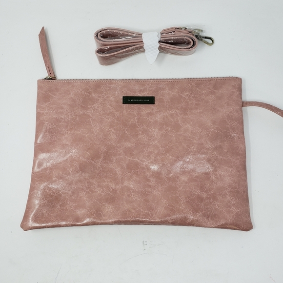 Anthro faux leather tech pouch tote in blush with crossbody strap - Picture 1 of 8
